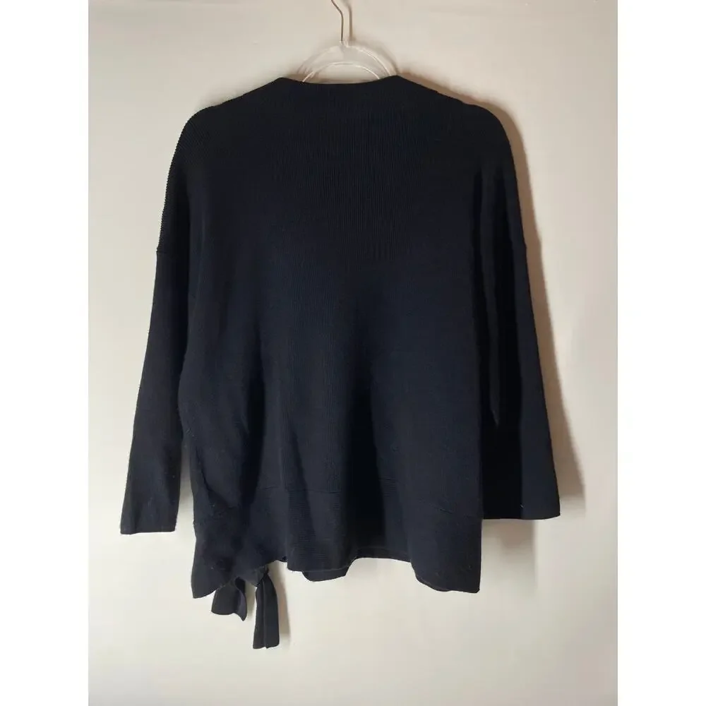 Chico's Black Funnel Neck Tie Front 3/4 Sleeve Sweater Knit Size 2 US Large - Picture 6 of 6